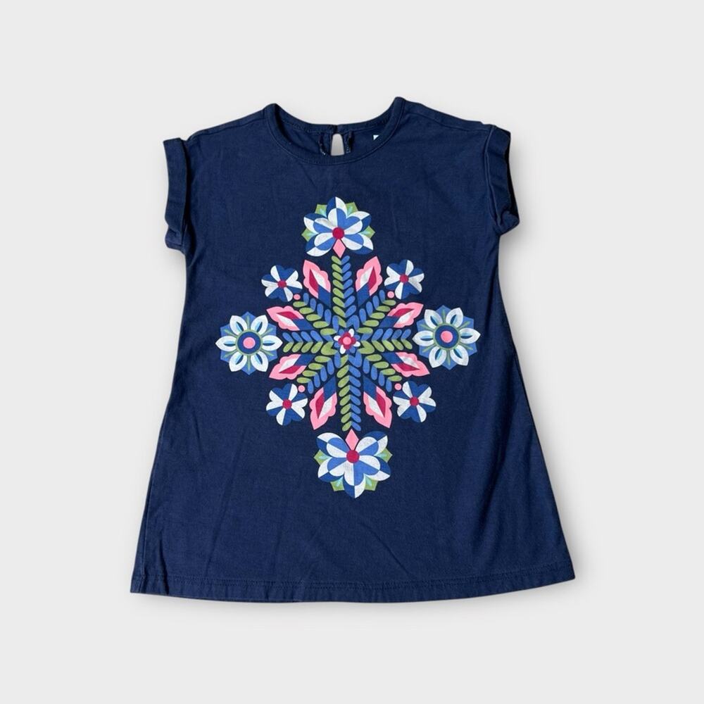 Tea collection Navy Blue Kids tunic dress with Folk
Floral Design 12/18 months
